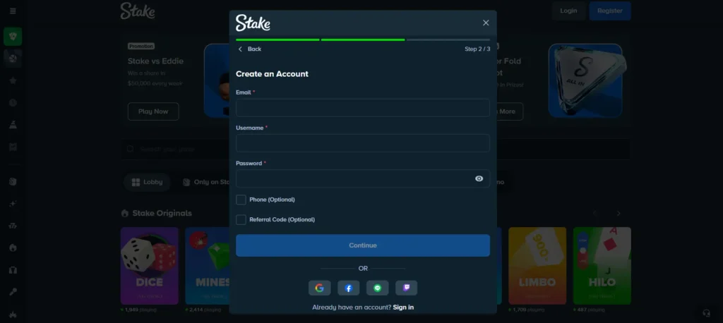 Sign-Up Process on Stake Casino