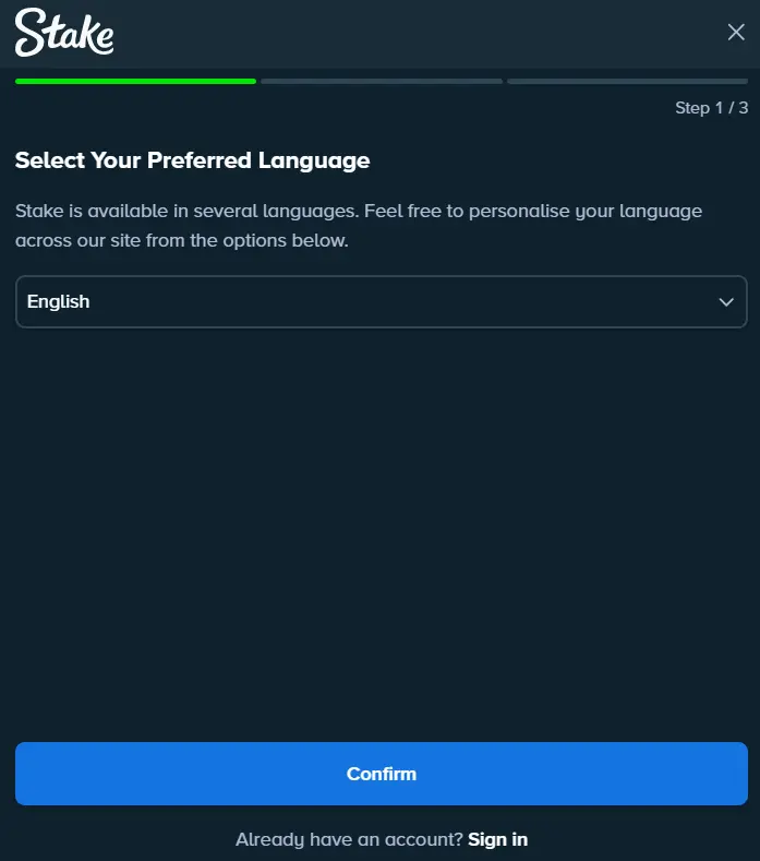 Language Selection During Sign-Up for the Future Stake Casino Login